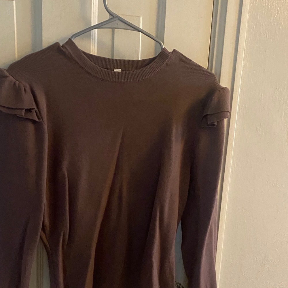 Wishlist Brown Ruffle Shoulder Sweater